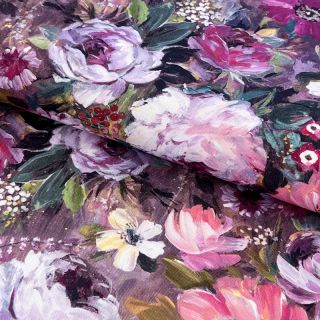 Țesătură decorativă Oil painting flowers mauve digital print