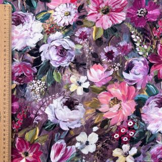 Țesătură decorativă Oil painting flowers mauve digital print