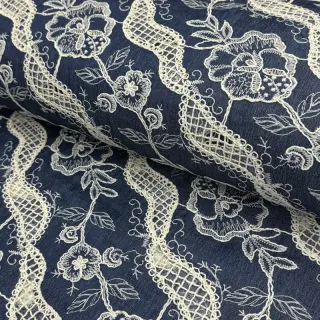 Țesătură din bumbac JEANS EMBROIDERY Flora design A