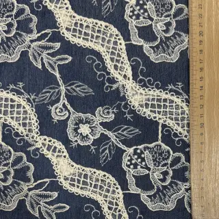Țesătură din bumbac JEANS EMBROIDERY Flora design A