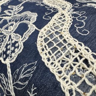 Țesătură din bumbac JEANS EMBROIDERY Flora design A