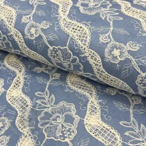 Țesătură din bumbac JEANS EMBROIDERY Flora design B