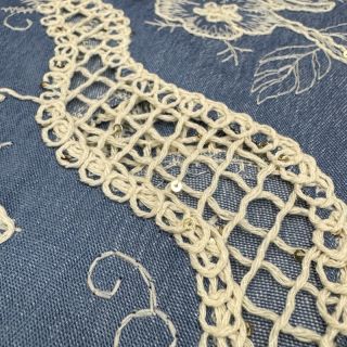 Țesătură din bumbac JEANS EMBROIDERY Flora design B