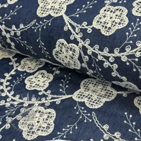 Țesătură din bumbac JEANS EMBROIDERY Flora design C