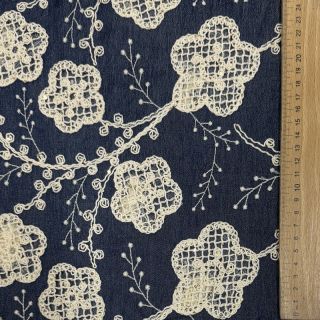 Țesătură din bumbac JEANS EMBROIDERY Flora design C
