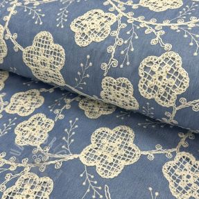Țesătură din bumbac JEANS EMBROIDERY Flora design D