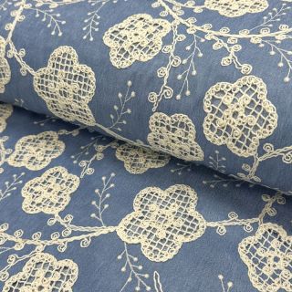 Țesătură din bumbac JEANS EMBROIDERY Flora design D