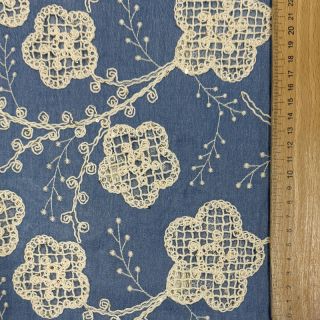 Țesătură din bumbac JEANS EMBROIDERY Flora design D