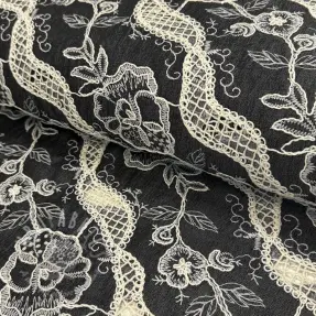 Țesătură din bumbac JEANS EMBROIDERY Flora design E