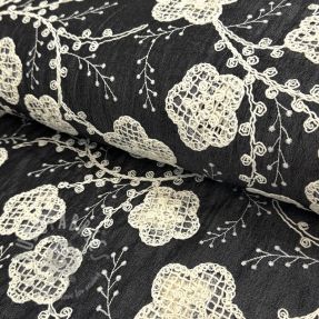 Țesătură din bumbac JEANS EMBROIDERY Flora design F