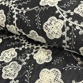 Țesătură din bumbac JEANS EMBROIDERY Flora design F